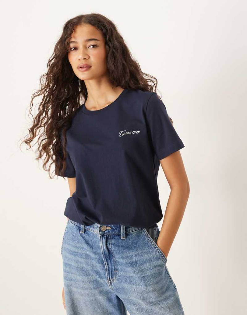 GANT - Regular-Fit-T-Shirt in Marineblau mit Schriftzug-Logo von Gant