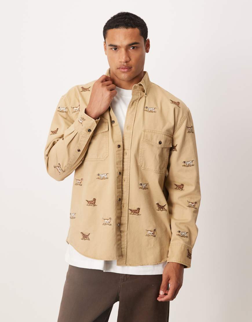 GANT - Relaxed-Fit-Hemd aus Twill in Beige mit Hunde-Stickerei-Neutral GANT - Relaxed-Fit-Hemd aus Twill in Beige mit Hunde-Stickerei-Neutral von Gant