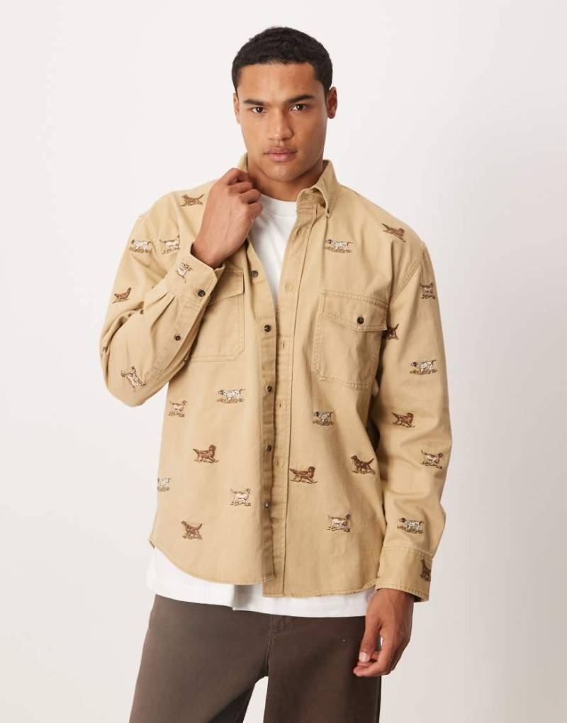 GANT - Relaxed-Fit-Hemd aus Twill in Beige mit Hunde-Stickerei-Neutral von Gant