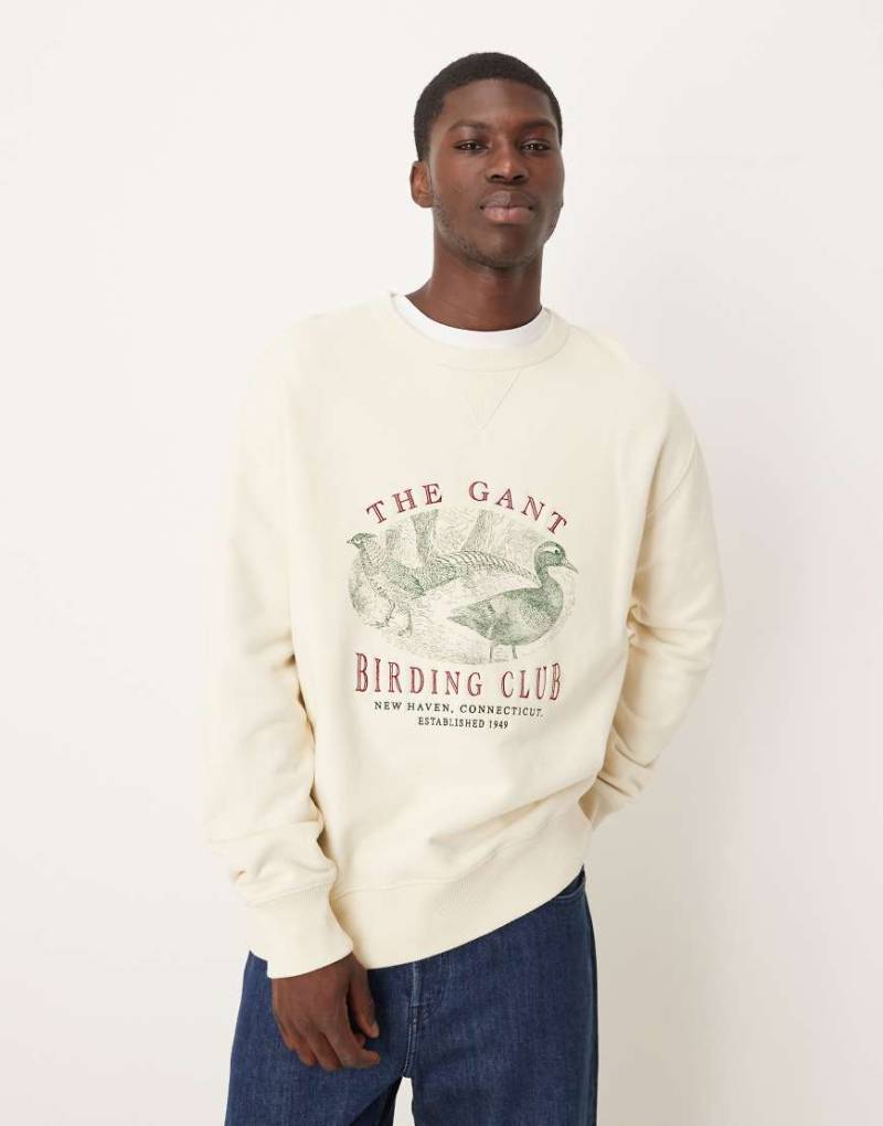 GANT - Relaxed-Fit-Sweatshirt in Creme mit „Birding Club"-Print-Weiß von Gant