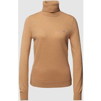 Gant Rollkragenpullover aus Leinen-Mix mit Logo-Stitching in Camel, Größe XXL von Gant