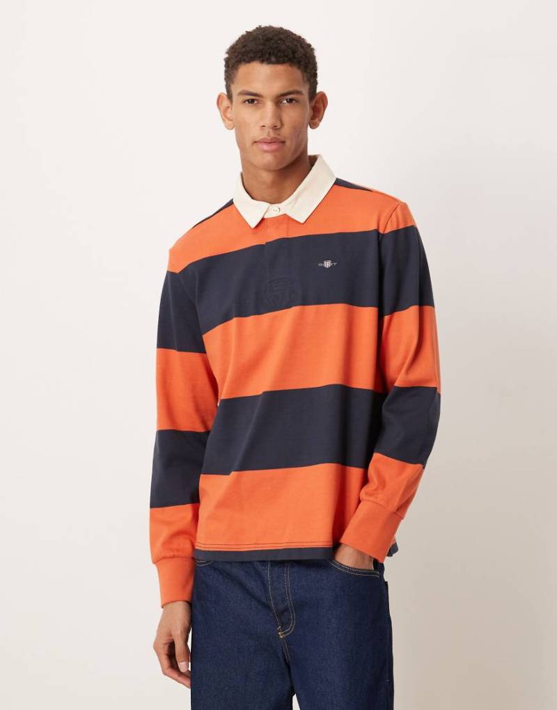 GANT - Rugby-Polohemd in Marineblau und Orange gestreift von Gant