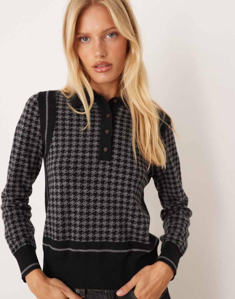 GANT - Strick-Polohemd in Schwarz mit Hahnentritt-Jacquardmuster von Gant