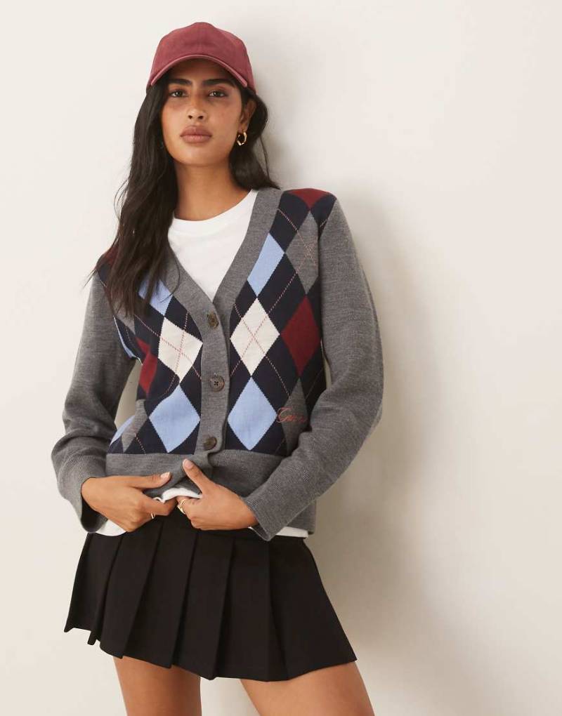 GANT - Strickjacke in Grau mit Rautenmuster von Gant