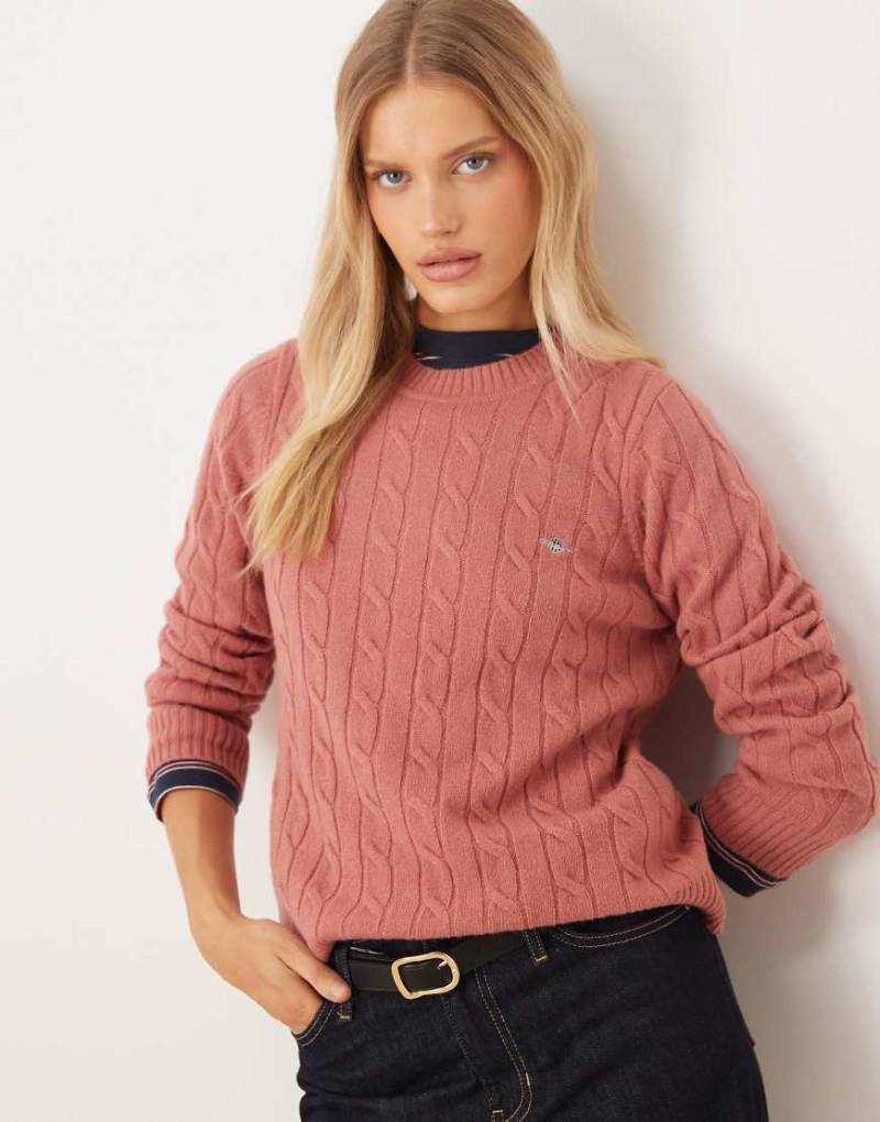 GANT - Strickpullover aus Lammwolle in Hellrot mit Zopfmuster von Gant