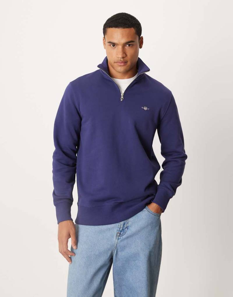 GANT - Sweatshirt in Blau mit Wappen-Logo und kurzem Reißverschluss von Gant