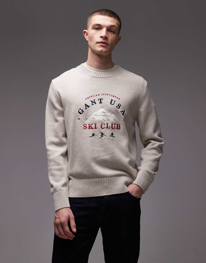 GANT - Sweatshirt in Creme mit aufgesticktem „Ski Club"-Grafikmotiv auf der Brust-Neutral von Gant