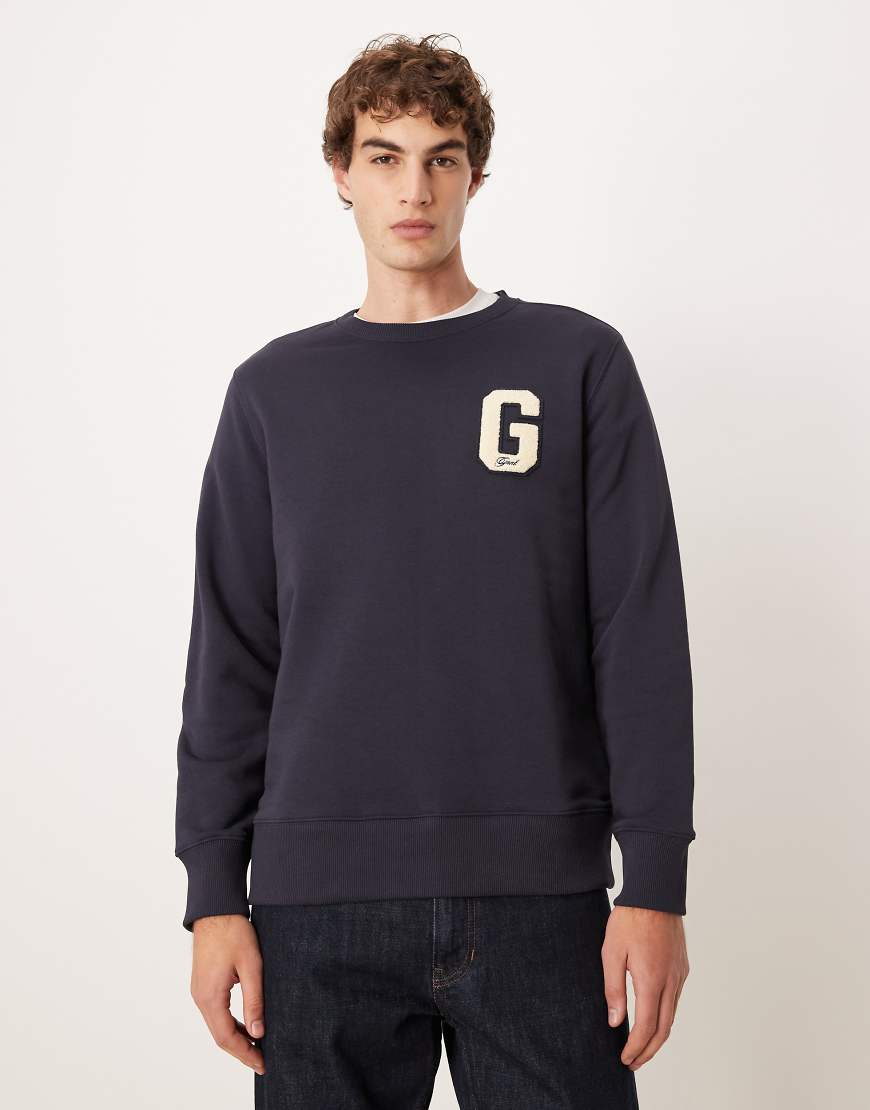 GANT - Sweatshirt in Marineblau mit „G"-Logo im College-Design von Gant