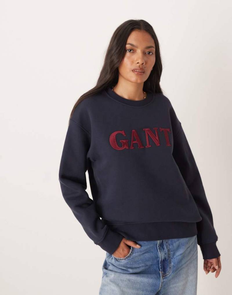 GANT - Sweatshirt in Marineblau mit Brust-Logo und Rundhalsausschnitt von Gant