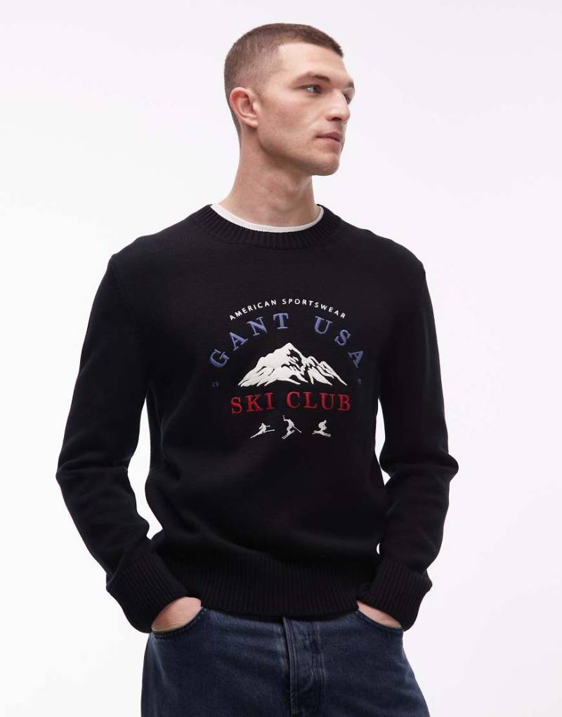 GANT - Sweatshirt in Schwarz mit aufgesticktem „Ski Club"-Grafikmotiv auf der Brust von Gant