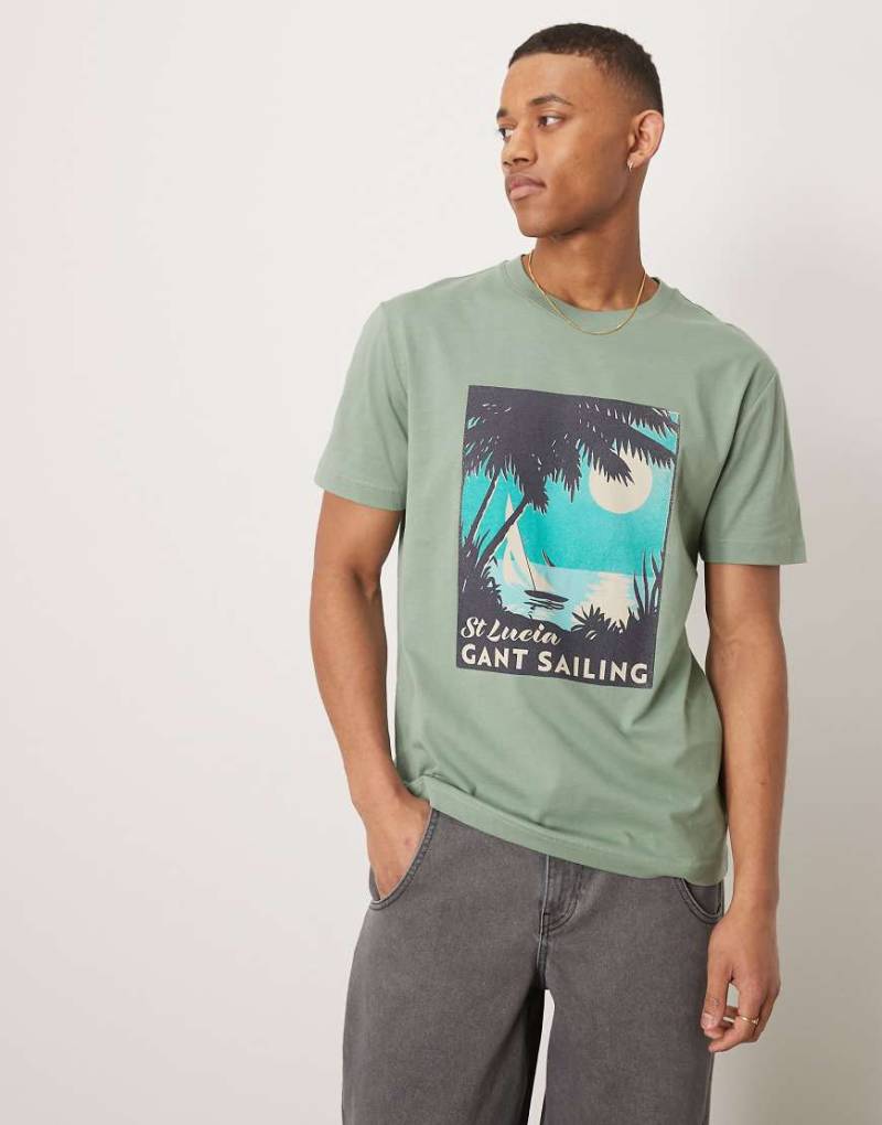 GANT - T-Shirt in Hellgrün mit „St Lucia Sailing"-Print von Gant