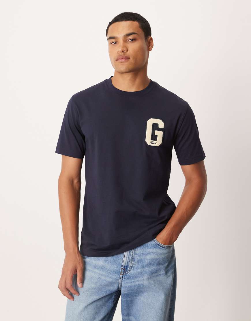 GANT - T-Shirt in Marineblau mit College-„G"-Logo von Gant