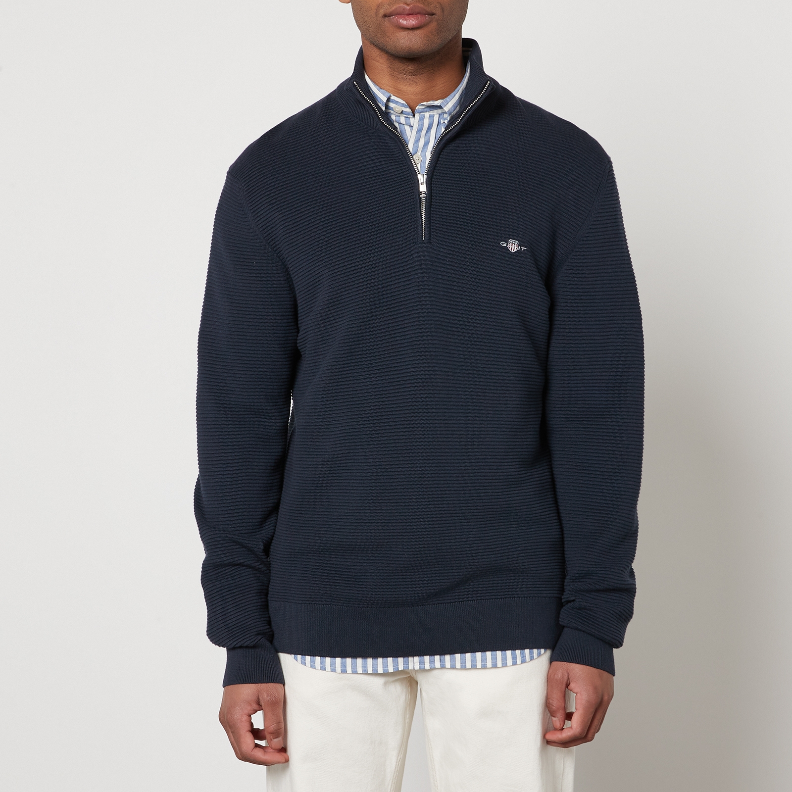 GANT Textured Cotton Half Zip Knitted Jumper - L von Gant