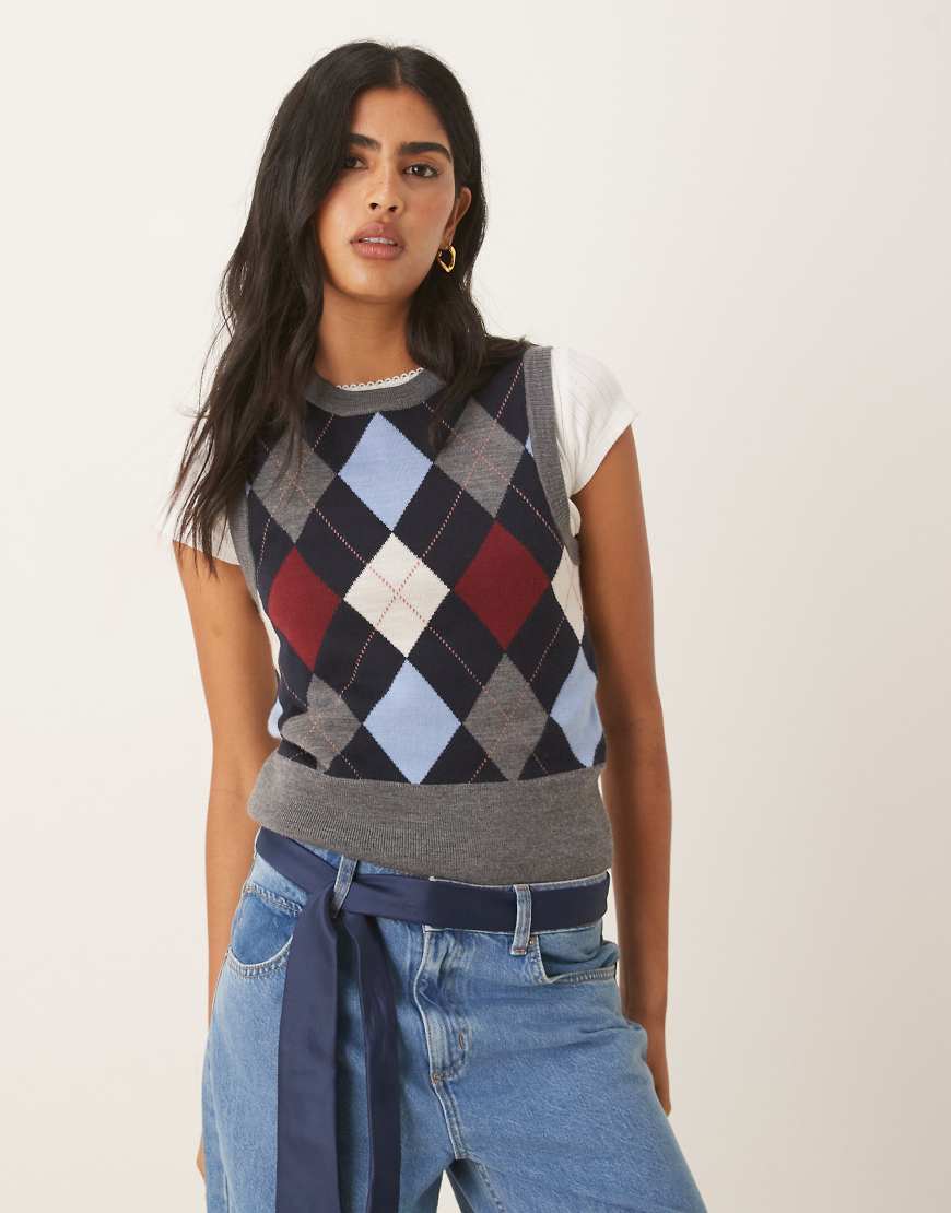 GANT - Trägertop aus Wollstrick in Grau mit Rautenmuster von Gant