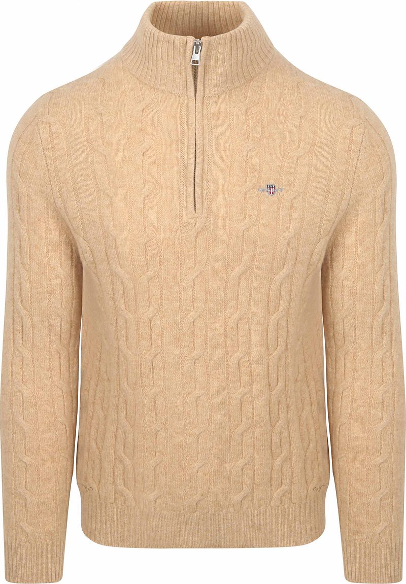 Gant Halfzip Lammwollpullover Cable Beige - Größe L von Gant