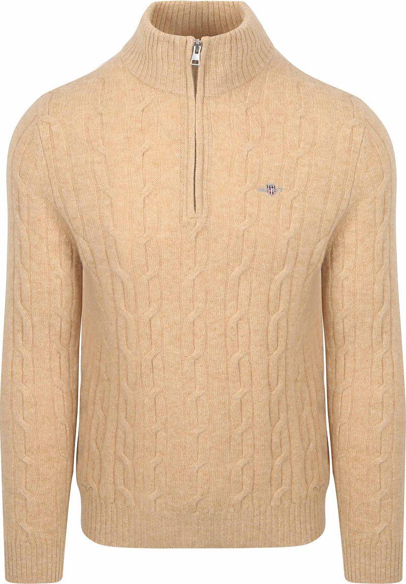 Gant Halfzip Lammwollpullover Cable Beige - Größe M von Gant