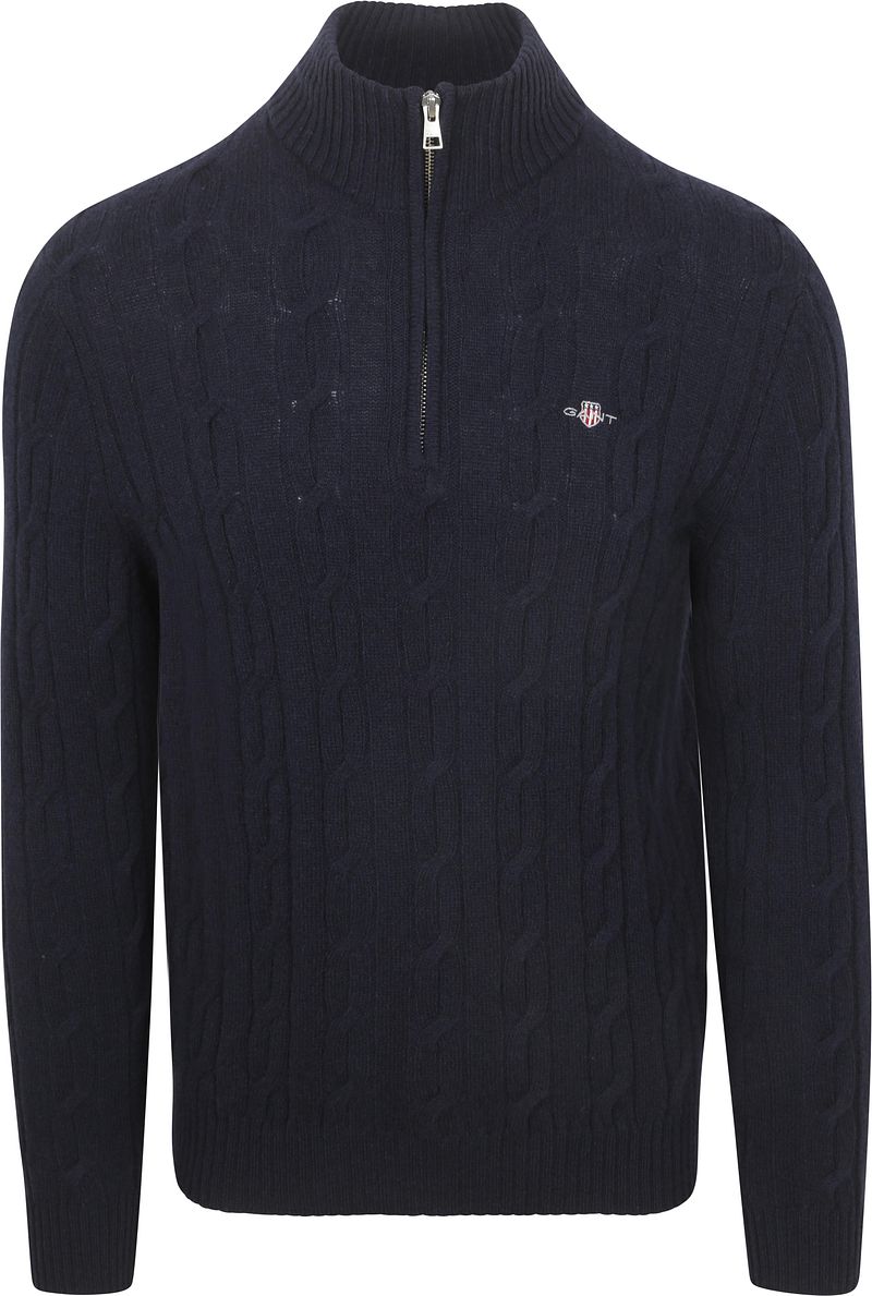 Gant Halfzip Lammwollpullover Cable Blau - Größe 3XL von Gant