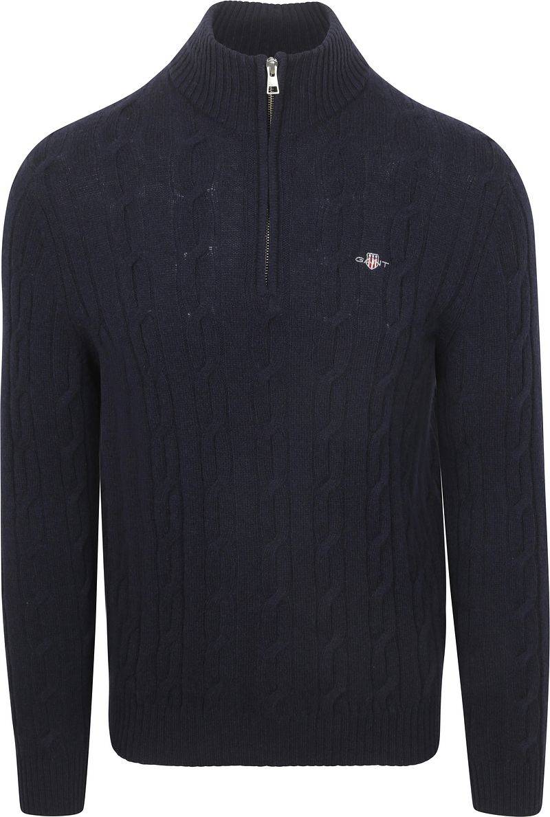 Gant Halfzip Lammwollpullover Cable Blau - Größe M von Gant