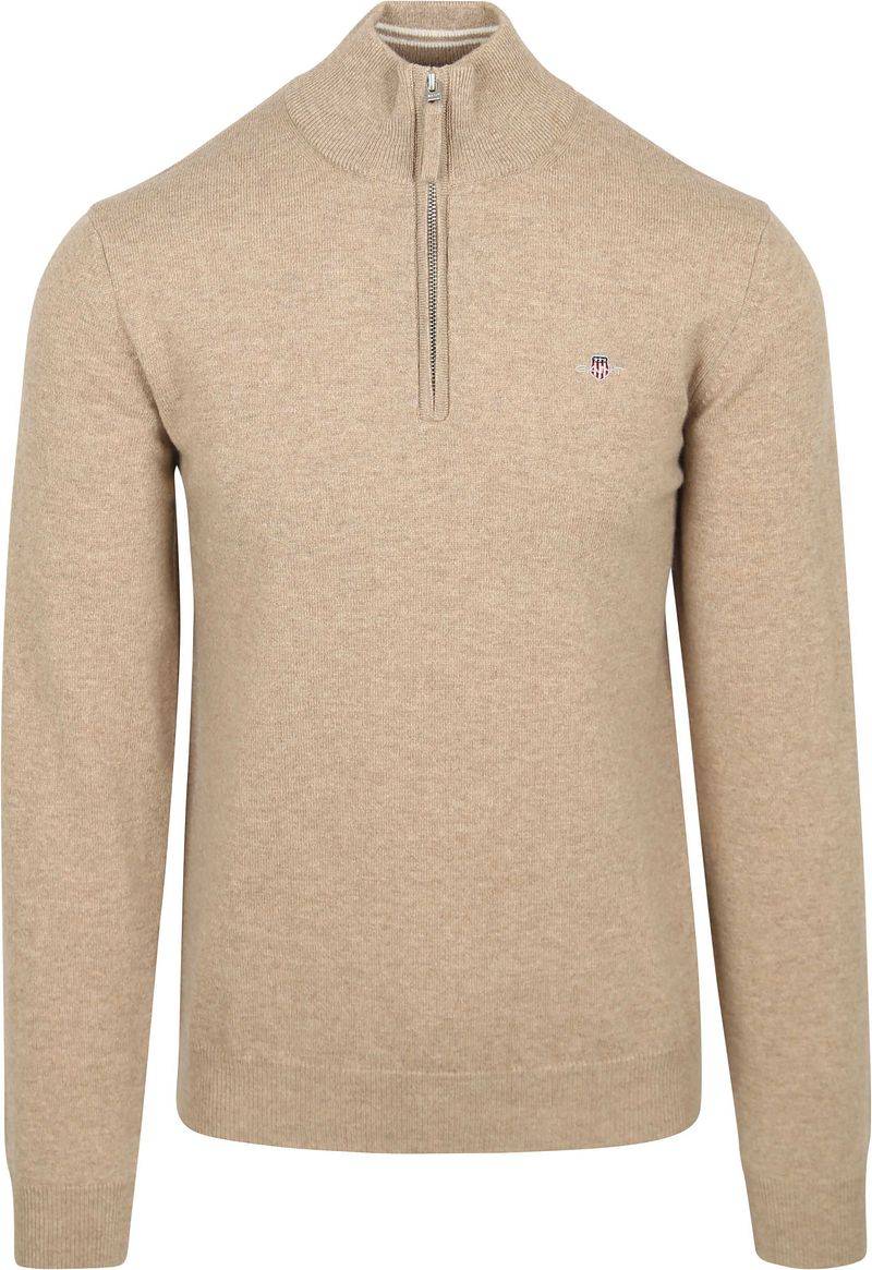 Gant Halfzip-Wollpullover Logo Beige - Größe L von Gant
