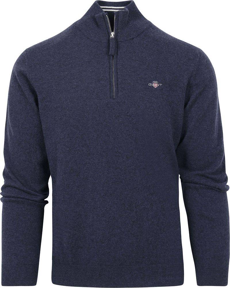 Gant Halfzip-Wollpullover Melange Blau - Größe L von Gant