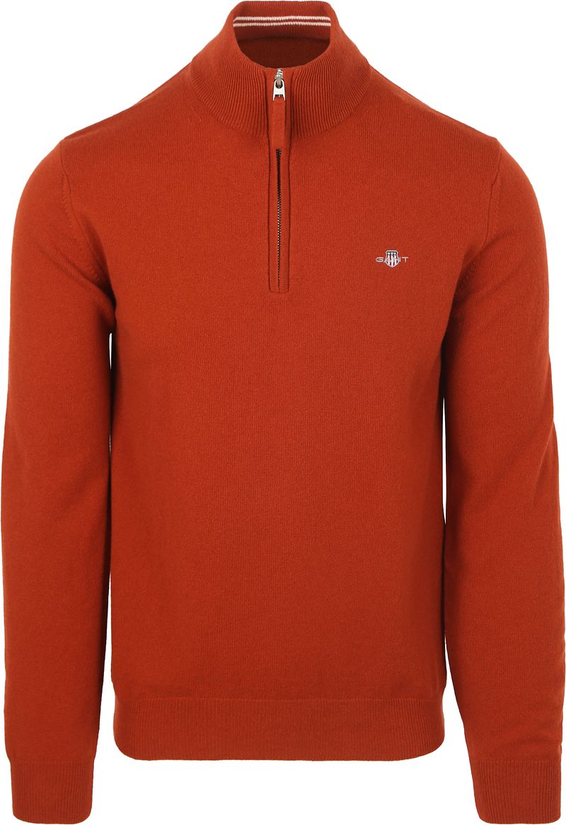 Gant Halfzip-Wollpullover mit Logo Rust - Größe L von Gant