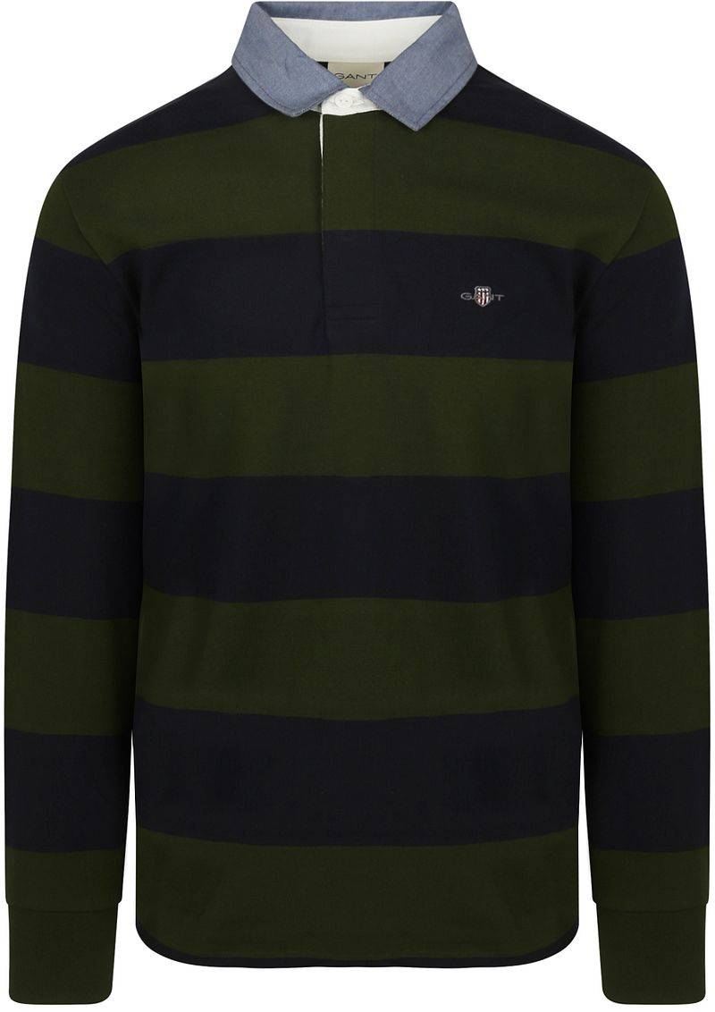 Gant Heavy Rugger Shield Langarm Poloshirt Streifen Navy Grun - Größe L von Gant