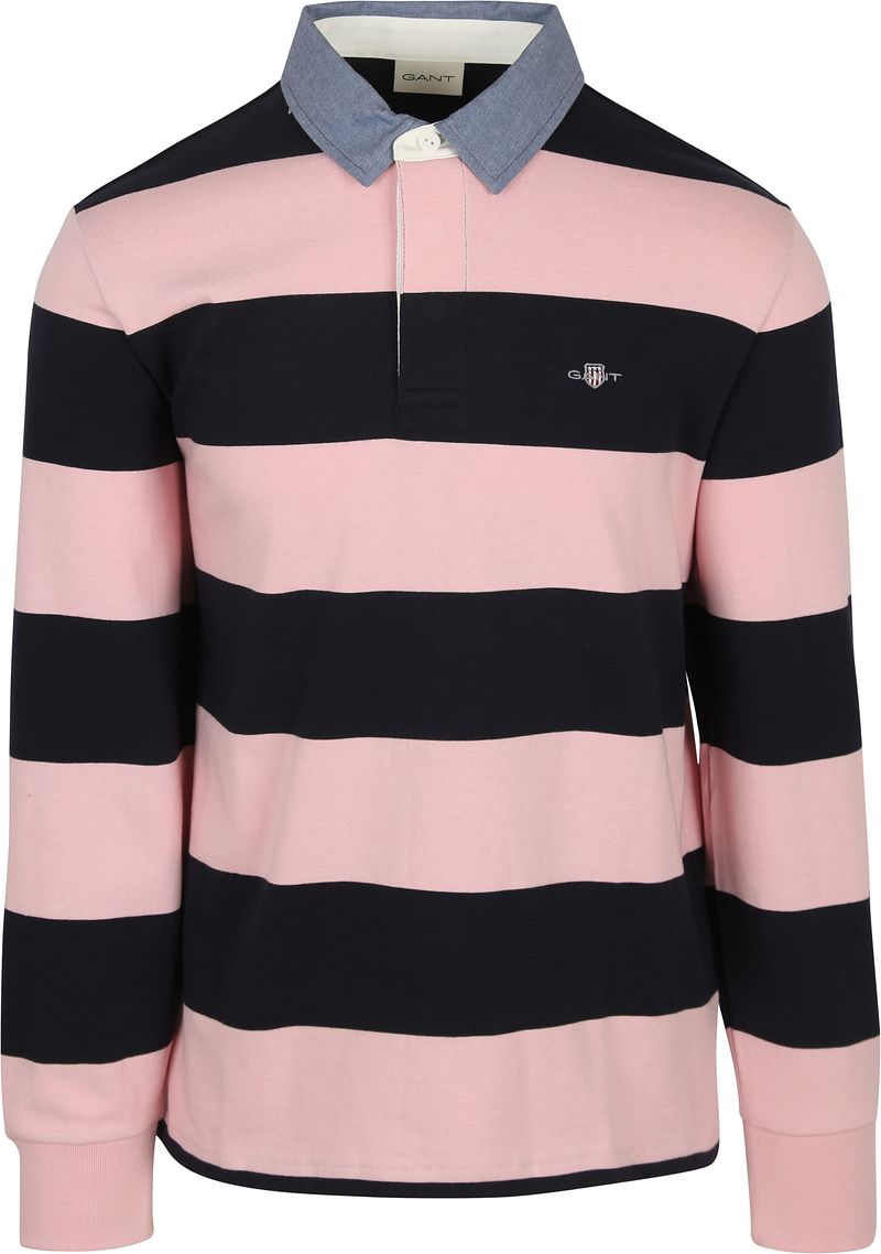 Gant Heavy Rugger Shield Poloshirt Streifen Navy Rosa - Größe XXL von Gant