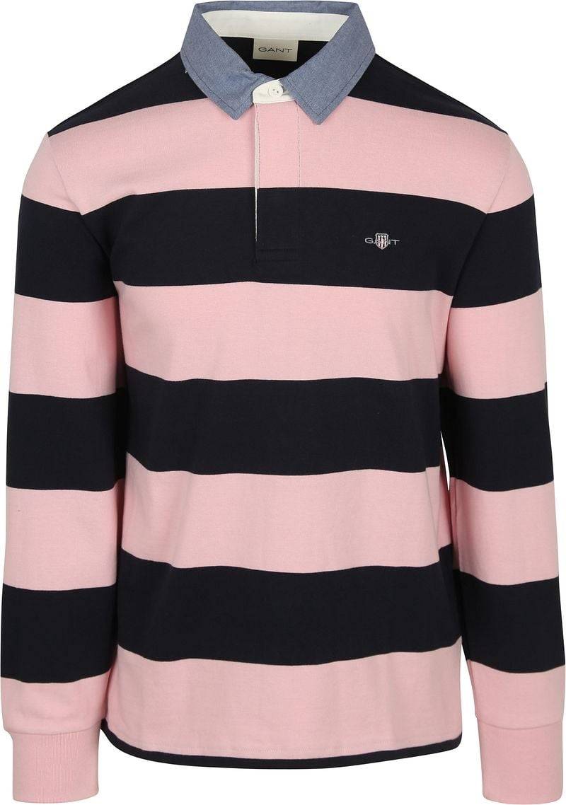 Gant Heavy Rugger Shield Poloshirt Streifen Navy Rosa - Größe XXL von Gant