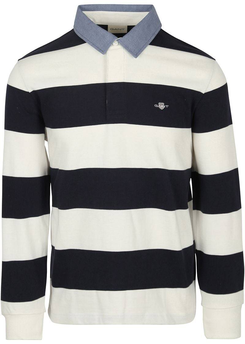 Gant Heavy Rugger Shield Poloshirt Streifen Navy Weiß - Größe M von Gant
