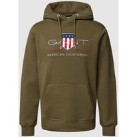 Gant Hoodie mit Label-Stitching und Känguru-Tasche in Oliv, Größe XXL von Gant