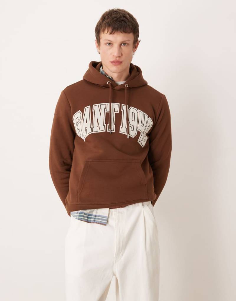 Gant - Kapuzenpullover in Mahagonibraun mit Logo-Brown von Gant