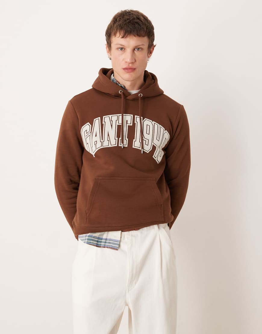 Gant - Kapuzenpullover in Mahagonibraun mit Logo-Brown von Gant