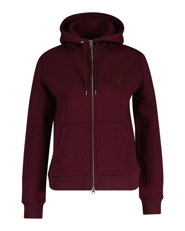 Gant Kapuzensweatjacke REG TONAL SHIELD ZIP HOODIE Markenstickerei, Kapuze, Rippbündchen von Gant