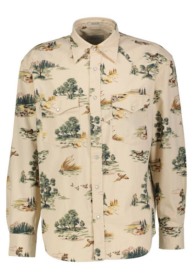 Gant Langarmhemd Herren Freizeithemd mit Print RODEO Relaxed Fit (1-tlg) von Gant