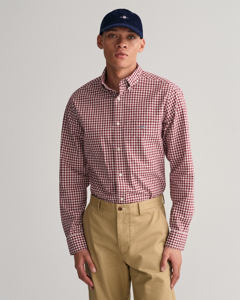 Gant Langarmhemd REG POPLIN GINGHAM SHIRT mit Logostickerei auf der Brust von Gant