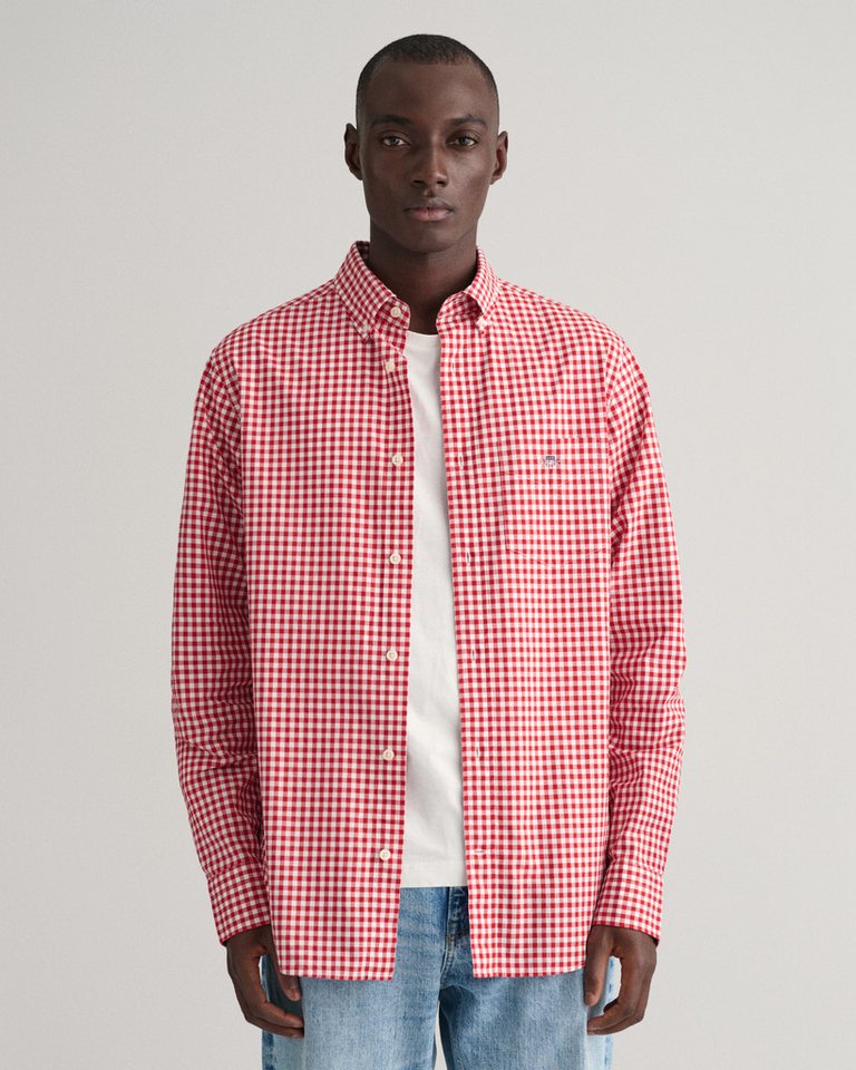 Gant Langarmhemd REG POPLIN GINGHAM SHIRT mit Logostickerei auf der Brust von Gant