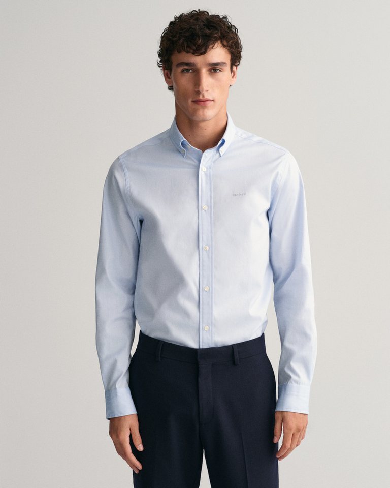 Gant Langarmhemd Slim Fit Popeline Hemd leichte Baumwolle strapazierfähig pflegeleicht mit klassischer Logostickerei auf der Brust von Gant