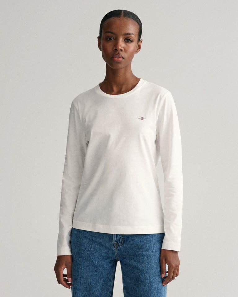 Gant Langarmshirt REG SHIELD LS T-SHIRT kleine Logostickerei auf der Brust von Gant