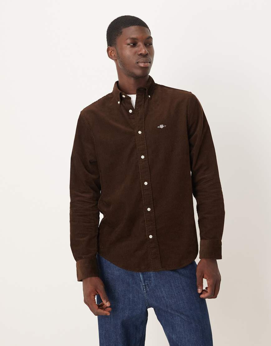 Gant - Regular-Fit-Cordhemd in Braun mit Wappenlogo-Brown von Gant
