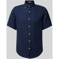 Gant Regular Fit Leinenhemd mit 1/2-Arm in Marine, Größe M von Gant