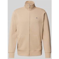 Gant Regular Fit Sweatjacke mit Label-Stitching in Beige, Größe XXL von Gant