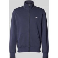 Gant Regular Fit Sweatjacke mit Label-Stitching in Marine, Größe XXL von Gant