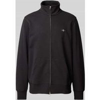 Gant Regular Fit Sweatjacke mit Label-Stitching in Black, Größe L von Gant