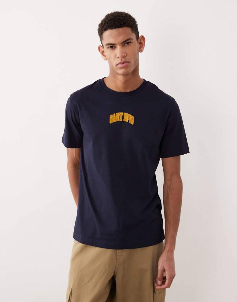 Gant - Regular-Fit-T-Shirt in Marineblau mit Logo von Gant