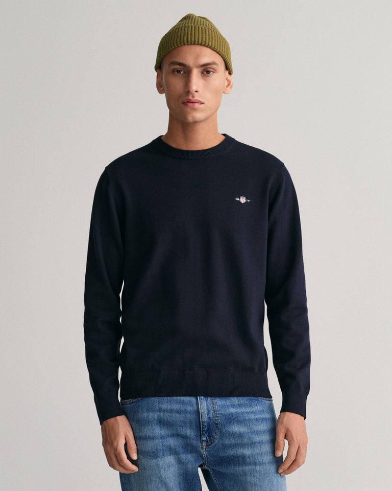 Gant Rundhalspullover CLASSIC COTTON C-NECK Premium Strickpullver aus weicher 100% Baumwolle, Übergangspullover von Gant