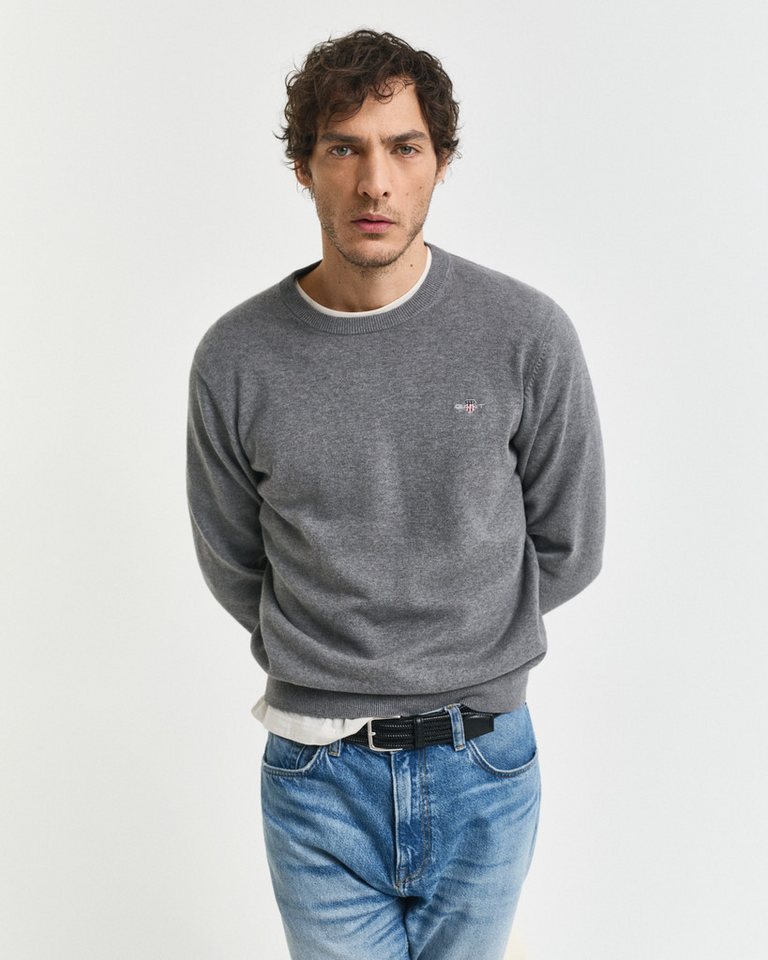 Gant Rundhalspullover CLASSIC COTTON C-NECK Premium Strickpullver aus weicher 100% Baumwolle, Übergangspullover von Gant