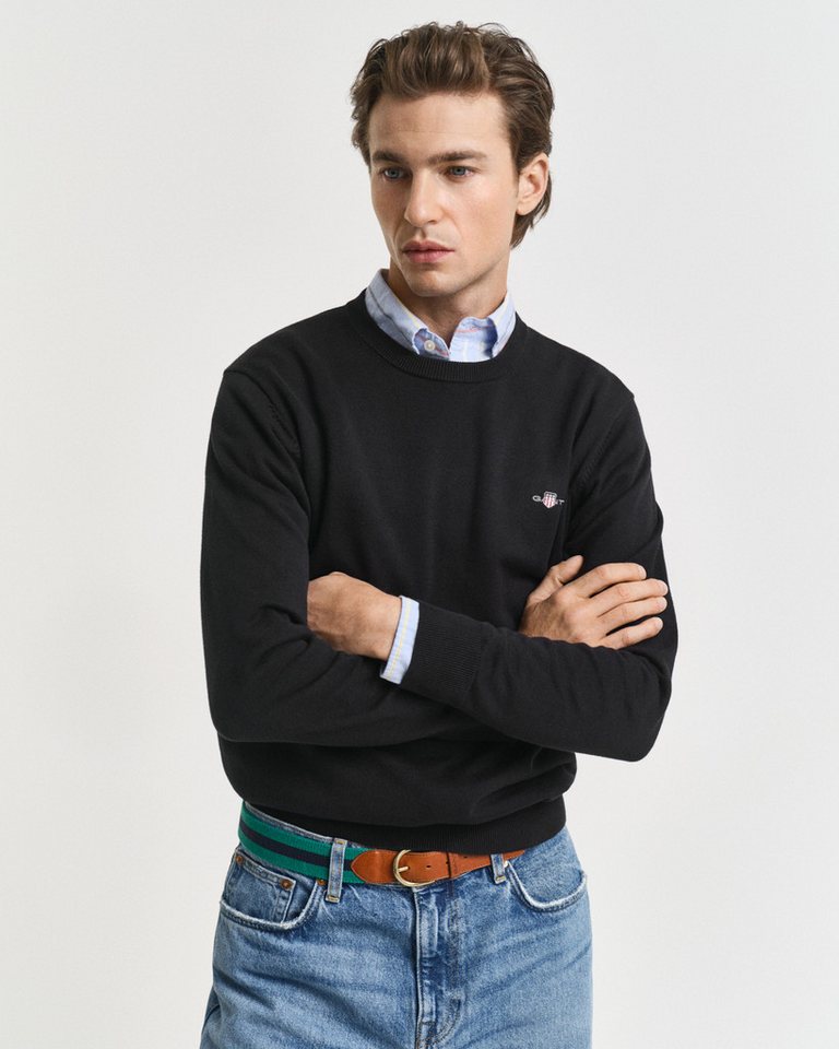 Gant Rundhalspullover CLASSIC COTTON C-NECK Premium Strickpullver aus weicher 100% Baumwolle, Übergangspullover von Gant