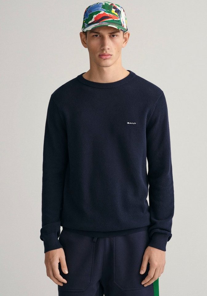 Gant Rundhalspullover COTTON PIQUE C-NECK mit Logostickerei auf der Brust von Gant