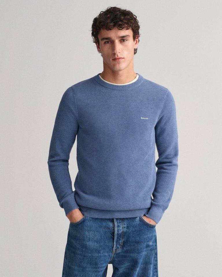 Gant Rundhalspullover COTTON PIQUE C-NECK mit Logostickerei auf der Brust von Gant