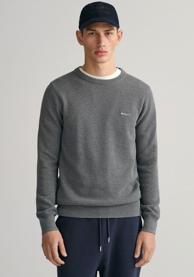 Gant Rundhalspullover COTTON PIQUE C-NECK mit Logostickerei auf der Brust von Gant